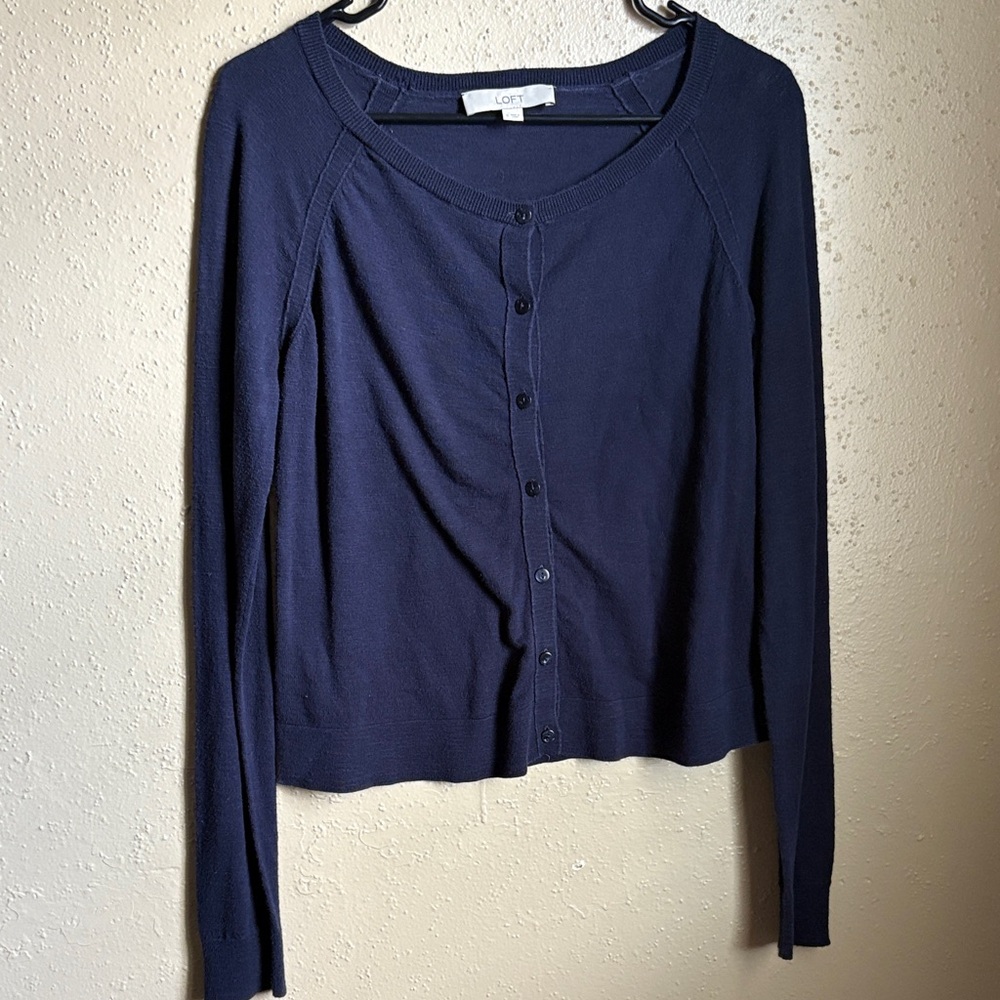 LOFT Dark Blue Button Down Sweater